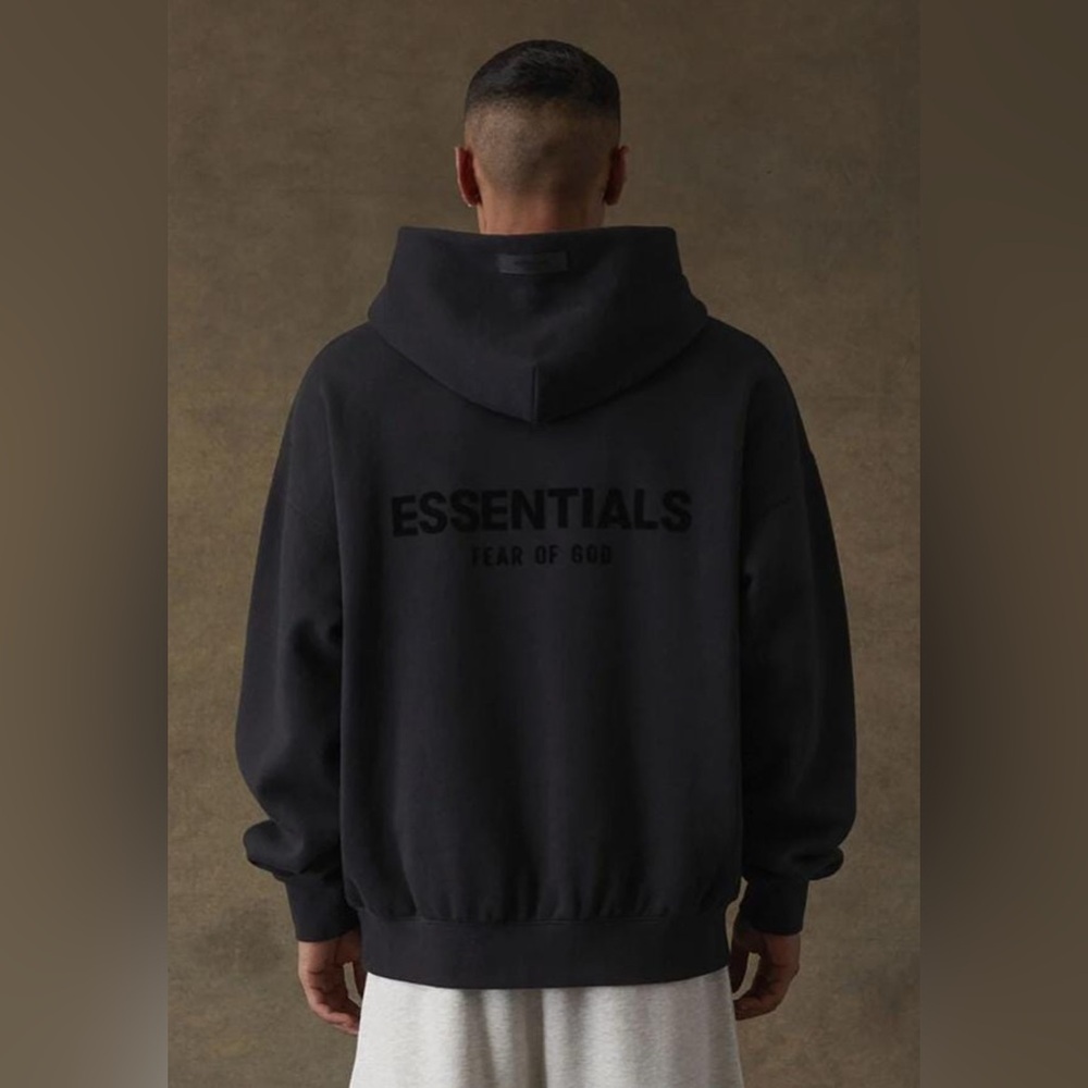 Fear of God essentials pullover chest logo hoodie stretch limo black